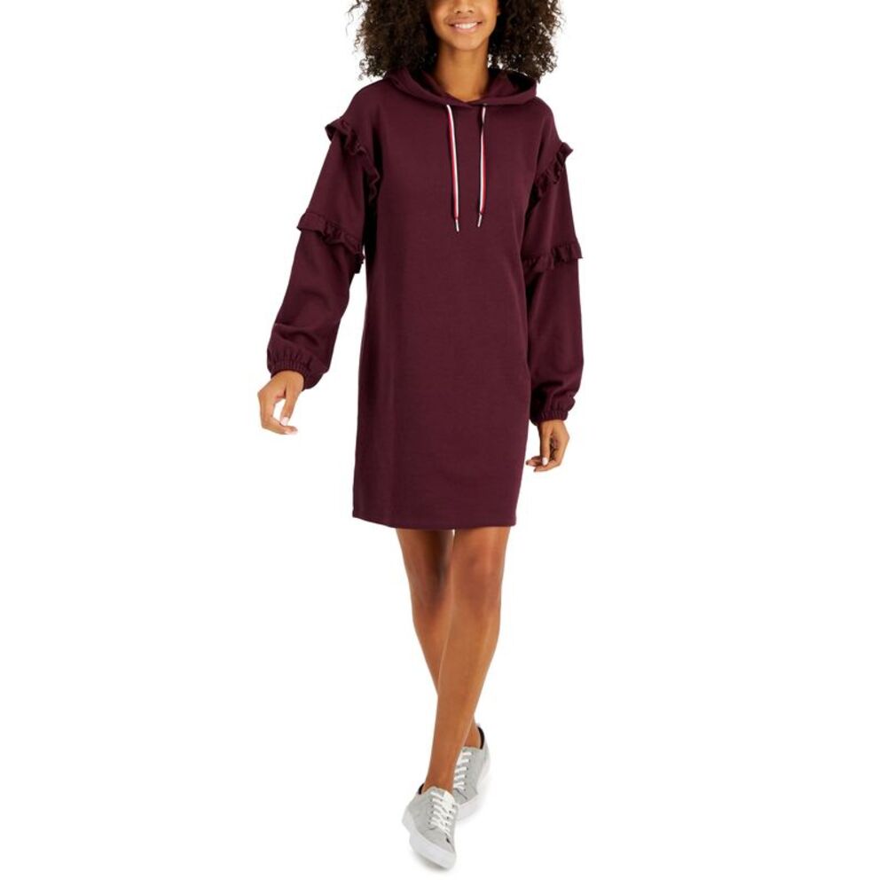 Tommy Hilfiger Womens Ruffle Sleeve Sweatshirt Dress